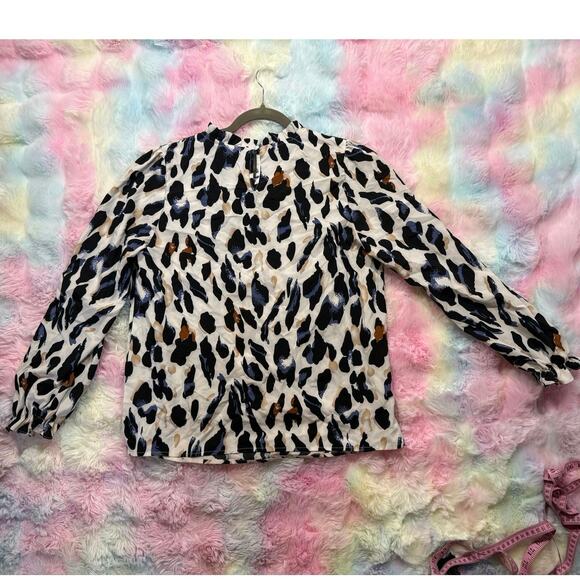 SHEIN Leopard Print Long Sleeve Blouse Neutral Size L - Picture 8 of 10